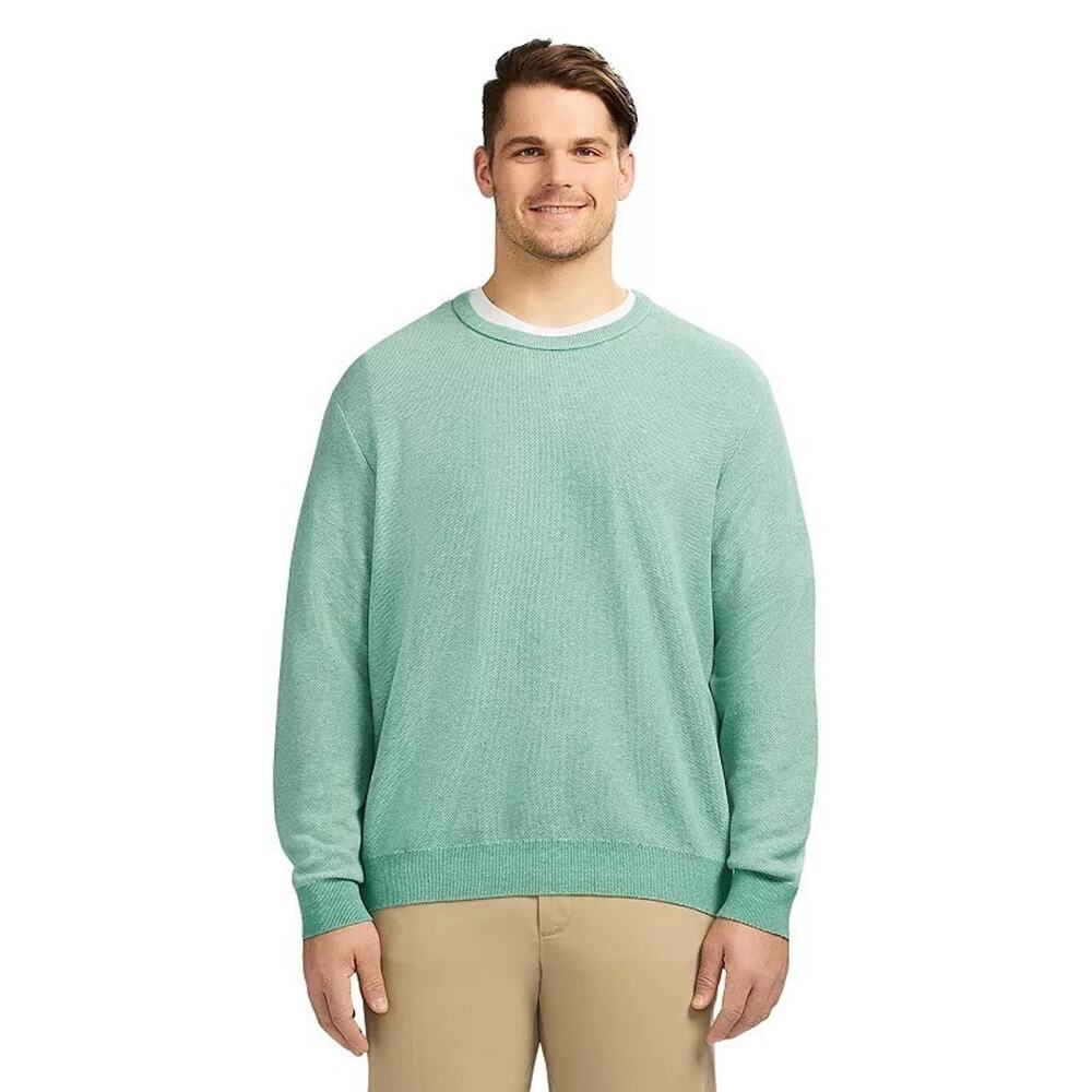 IZOD 4XB Sweater Green Honeycomb Premium Essentials Crew Neck Cotton Long Sleeve